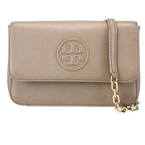 Tory Burch Tan Leather Clutch with Logo